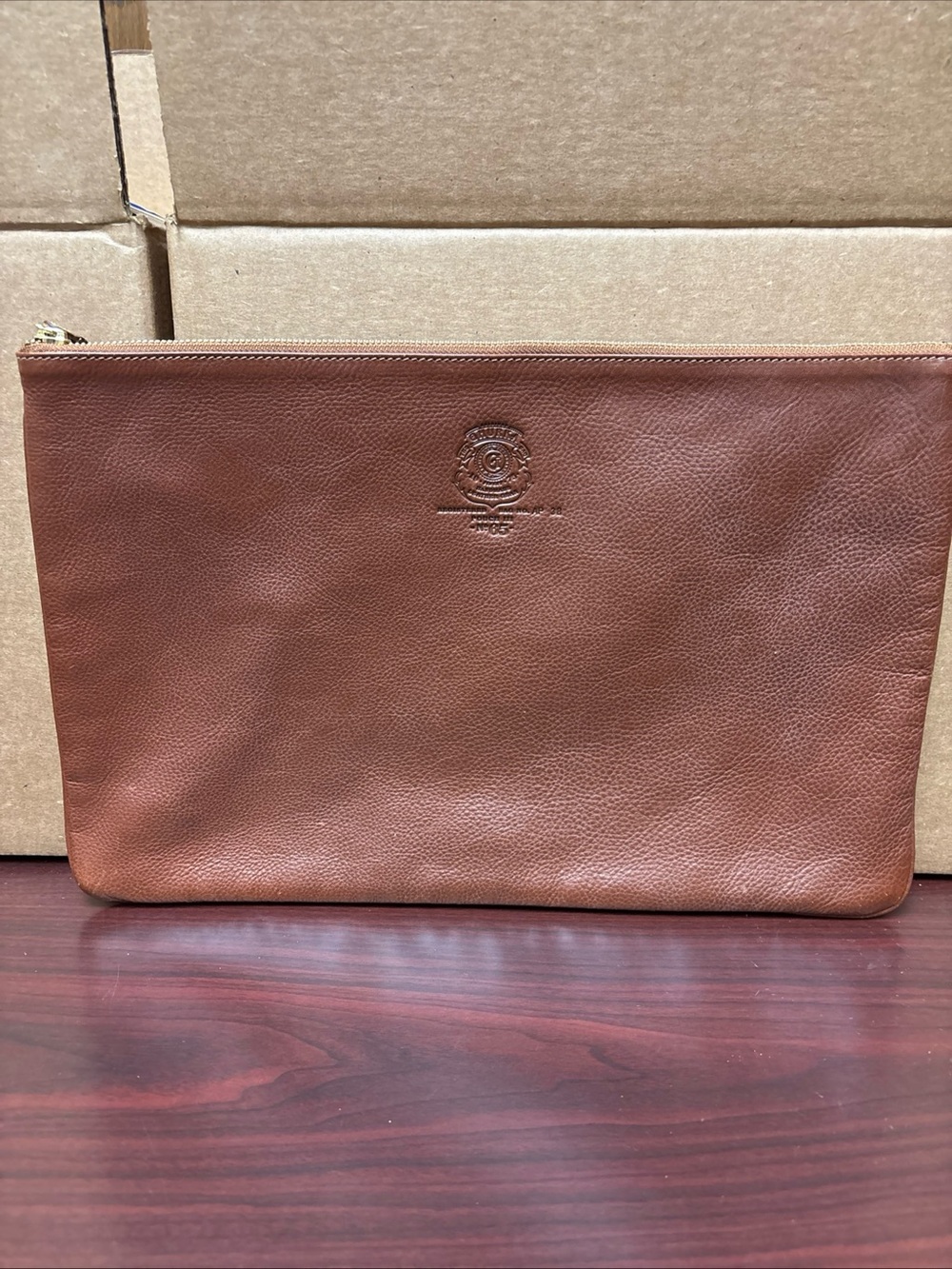 Ghurka No 65 III Chestnut Brown Leather Pouch 14 Inch Satchel Bag EMBROIDERED